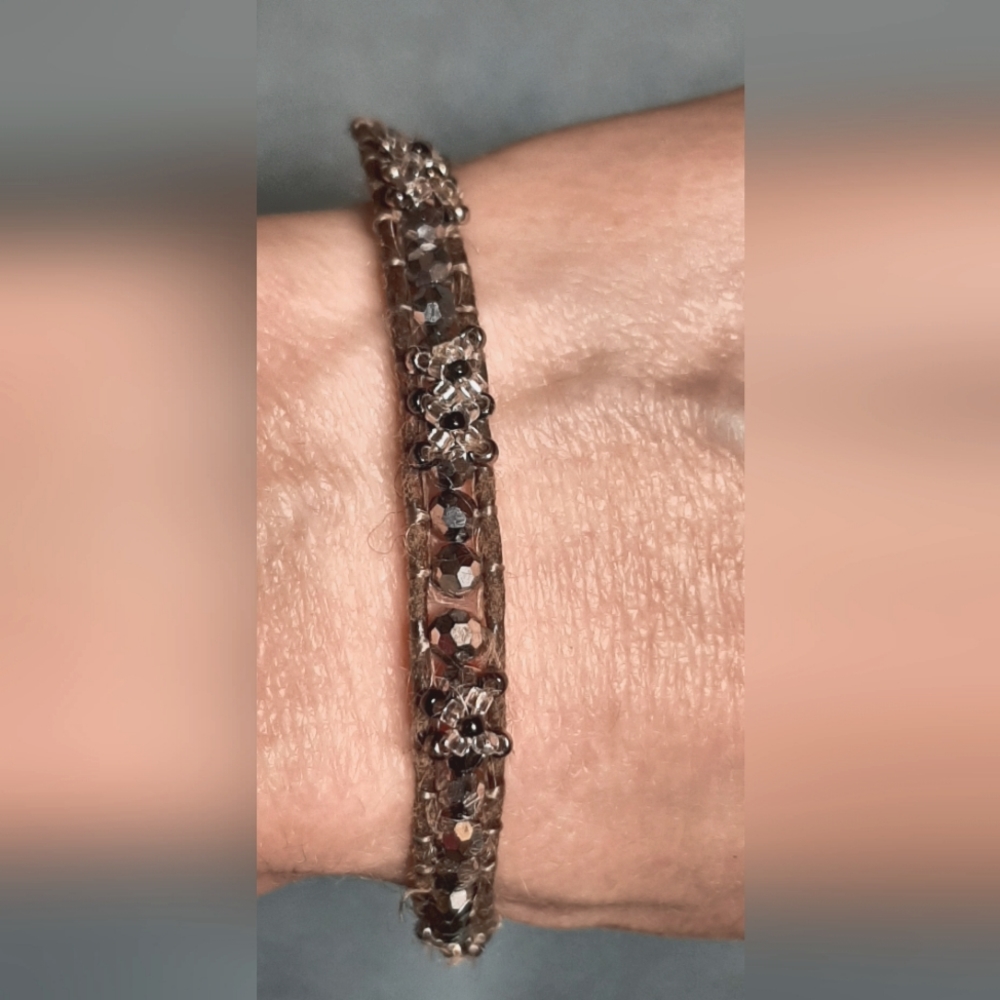 Leather, Crystal Bead Bracelet